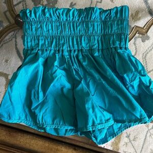 Free People FP movement the way home High-Waist Smocked Teal Women's Shorts Sz S